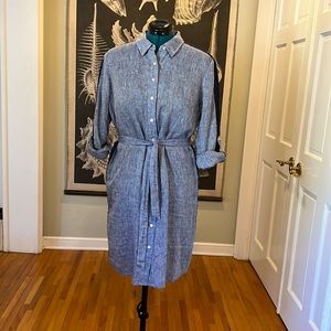 Ann Taylor Shirt Dress. Blue. Linen. Size Large.